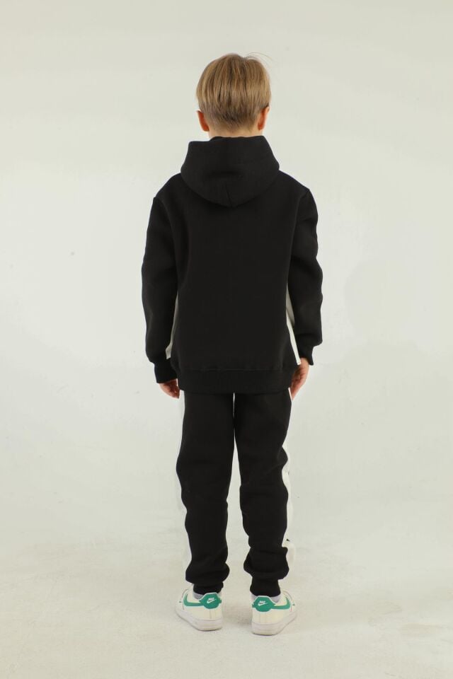 Kapüşonlu Kargo Cepli Baskı Detaylı Erkek Çocuk Eşofman Takımı