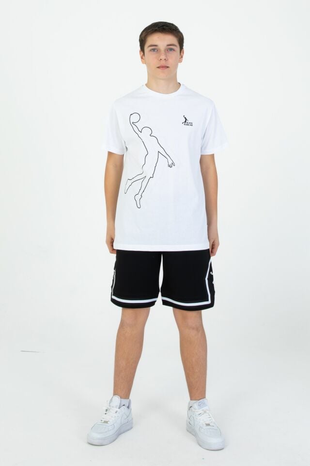 Erkek/Kız Basketbol Desenli Şort Çizgili Cep Detaylı 2'Li Alt Üst Takım