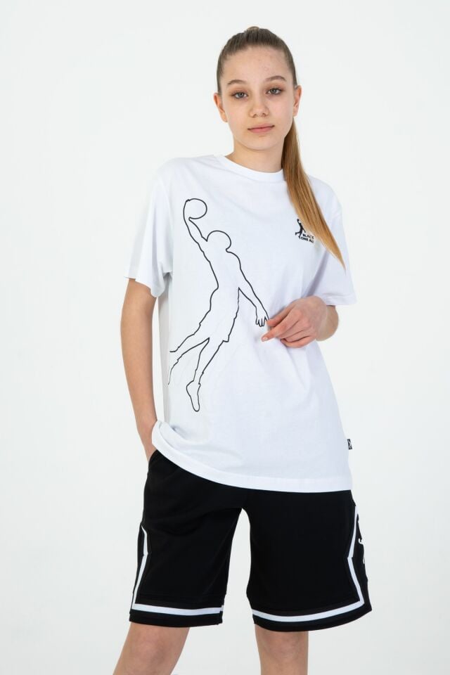 Erkek/Kız Basketbol Desenli Şort Çizgili Cep Detaylı 2'Li Alt Üst Takım