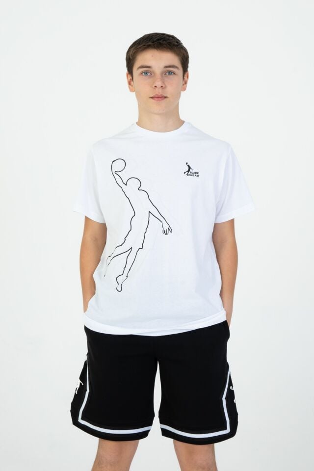 Erkek/Kız Basketbol Desenli Şort Çizgili Cep Detaylı 2'Li Alt Üst Takım