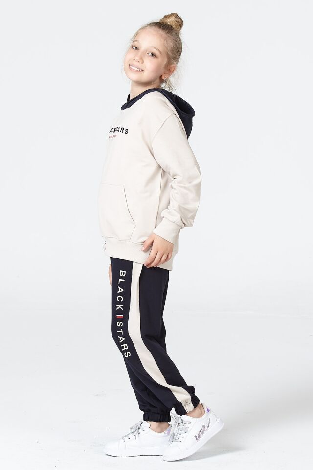 Black One Kız Çocuk Kapüşonlu Uzun Kollu Spor Eşofman Takımı