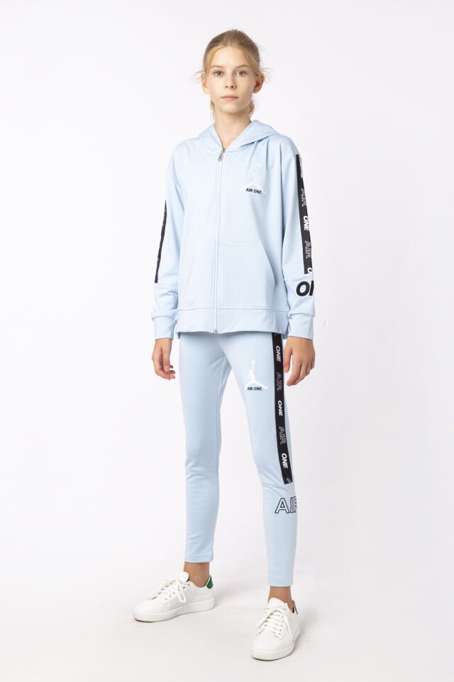 KIZ ÇOCUK ŞERİT DETAYLI BASKILI TAYT SWEAT TAKIMI