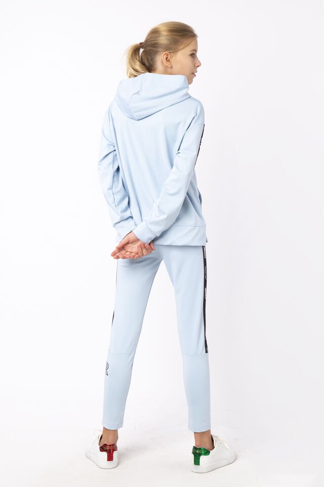 KIZ ÇOCUK ŞERİT DETAYLI BASKILI TAYT SWEAT TAKIMI