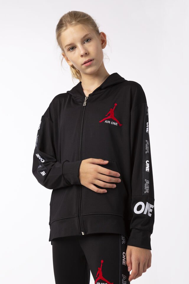 KIZ ÇOCUK ŞERİT DETAYLI BASKILI TAYT SWEAT TAKIMI