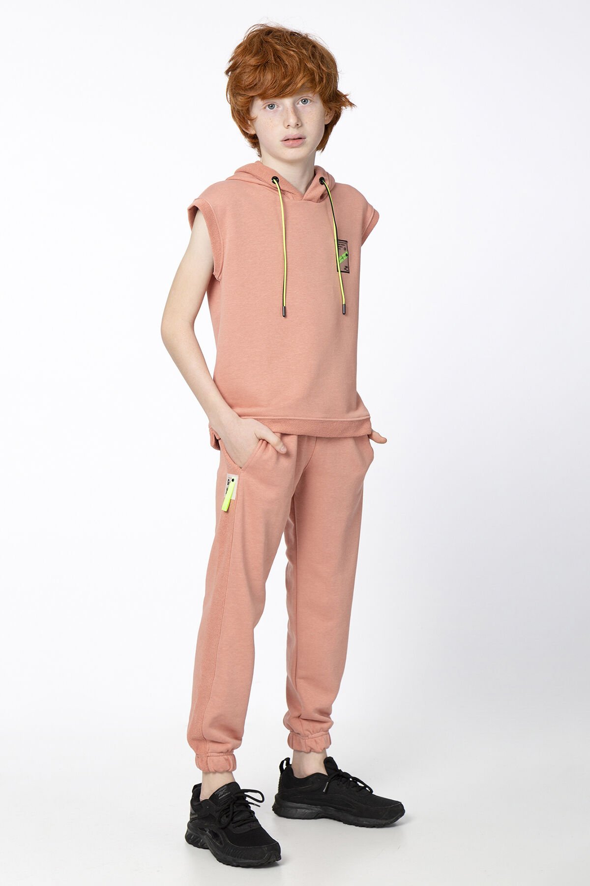 Kapüşonlu Kısa Kollu Kordon Detaylı Erkek Çocuk Alt Üst Takım