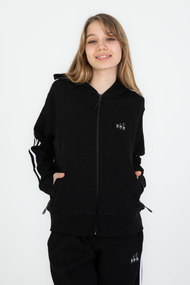 Kapüşonlu Fermuarlı Çift Cepli Kız Çocuk Eşofman Takım