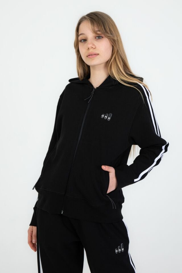 Kapüşonlu Fermuarlı Çift Cepli Kız Çocuk Eşofman Takım