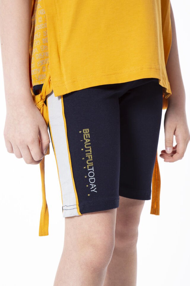 KIZ ÇOCUK YANDAN BAĞLAMALI BASKI DETAYLI KAPÜŞONLU ÜST TAYT TAKIMI