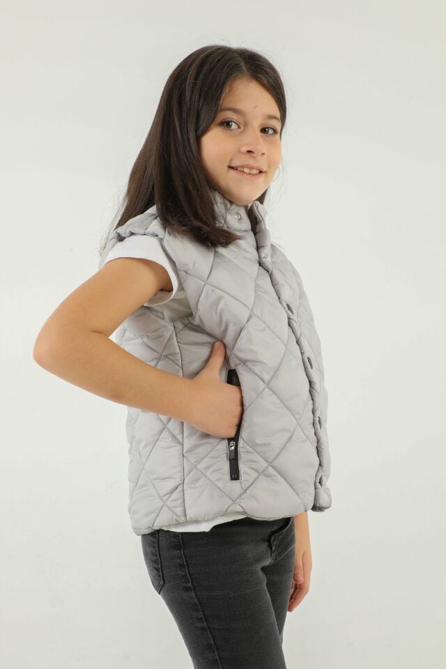 Dik Yaka Baklava Desen Detaylı Yelek