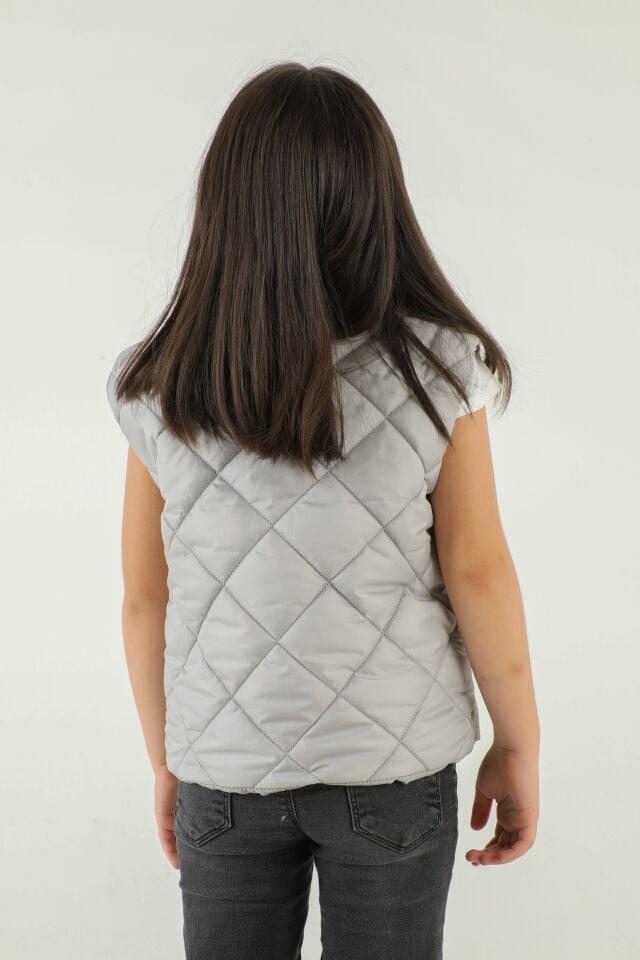 Dik Yaka Baklava Desen Detaylı Yelek