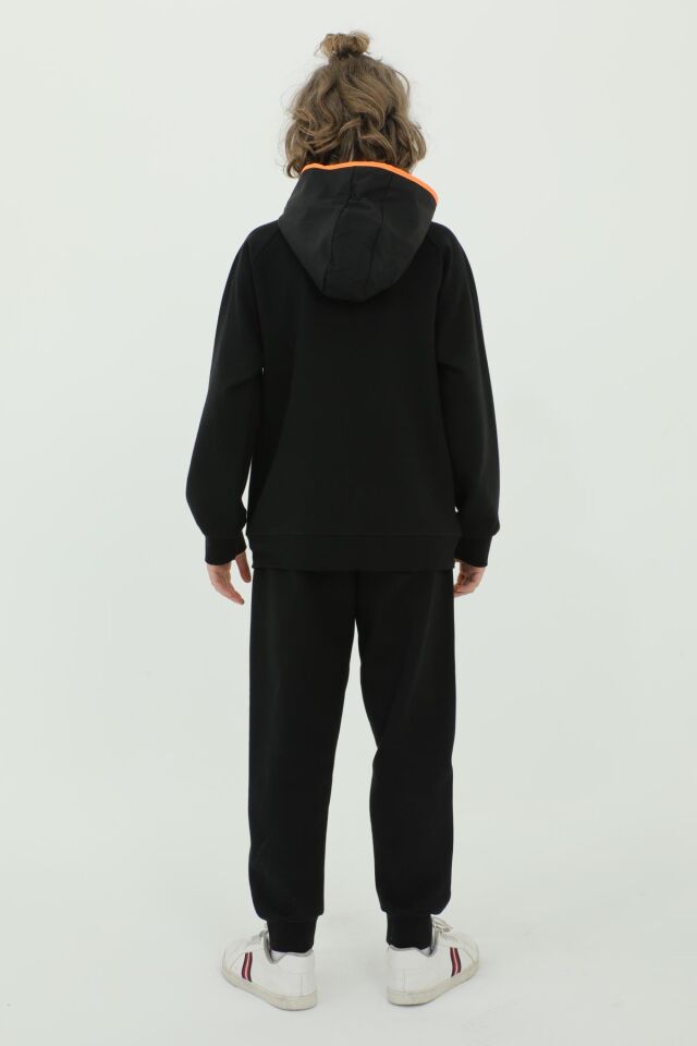 Erkek Çocuk Kapüşonlu Fermuar Baskı Detaylı Çift Cepli Eşofman Takımı