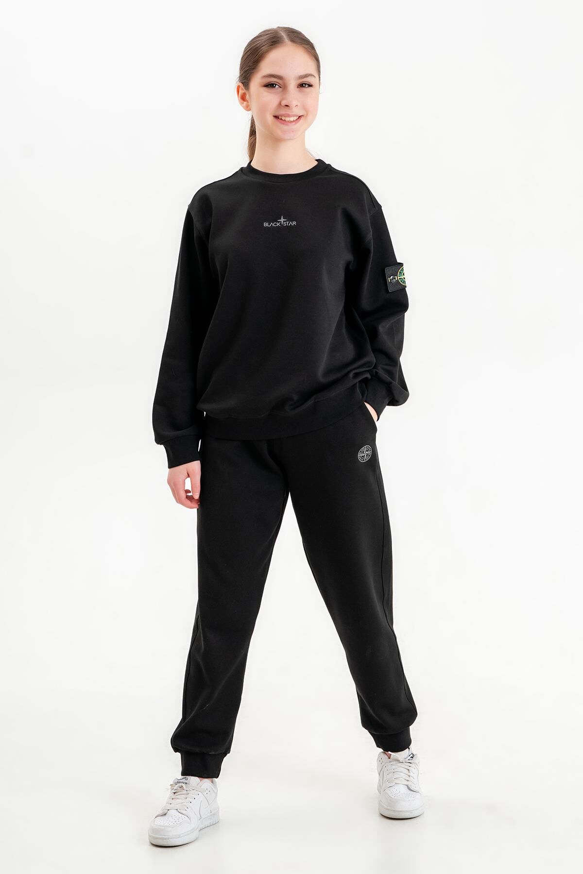 Bisiklet Yaka Baskı Detaylı Kız Çocuk Eşofman Takımı