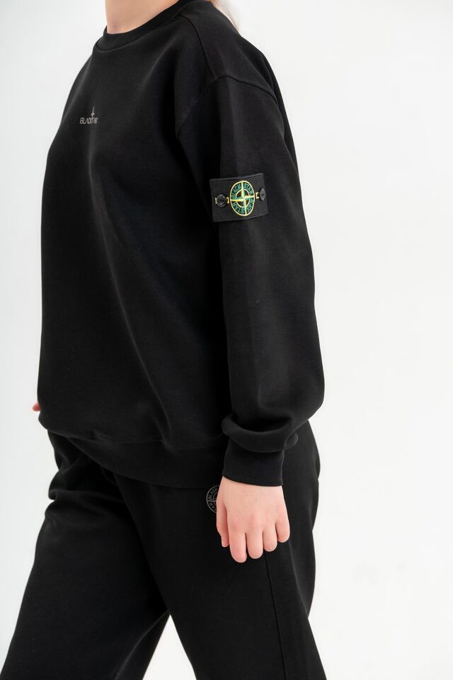 Bisiklet Yaka Baskı Detaylı Kız Çocuk Eşofman Takımı