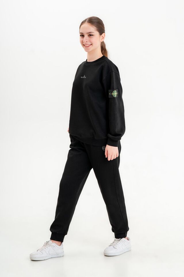 Bisiklet Yaka Baskı Detaylı Kız Çocuk Eşofman Takımı