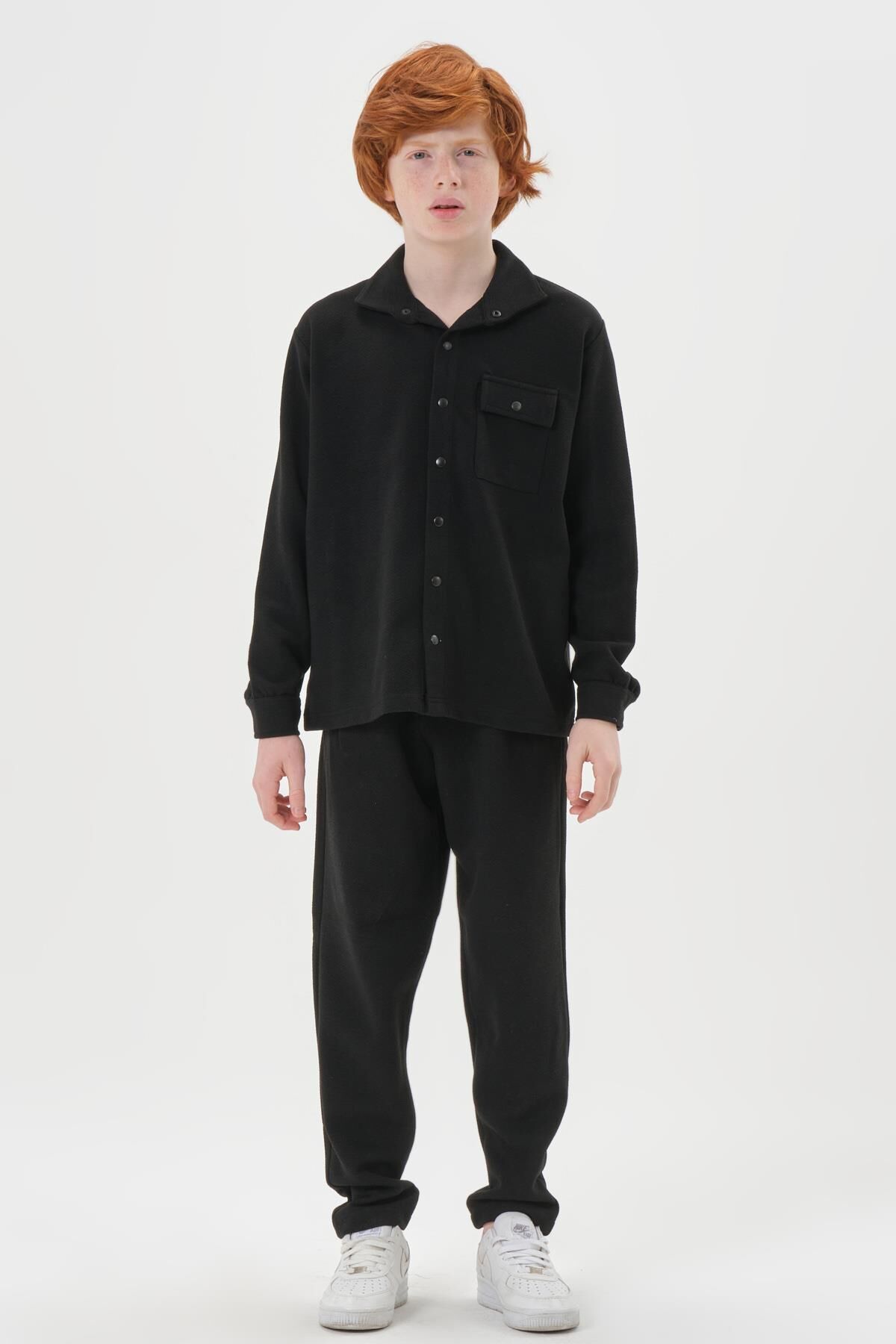 Jakarlı Kibrit Desen Düğme Detaylı  Alt Üst Takım