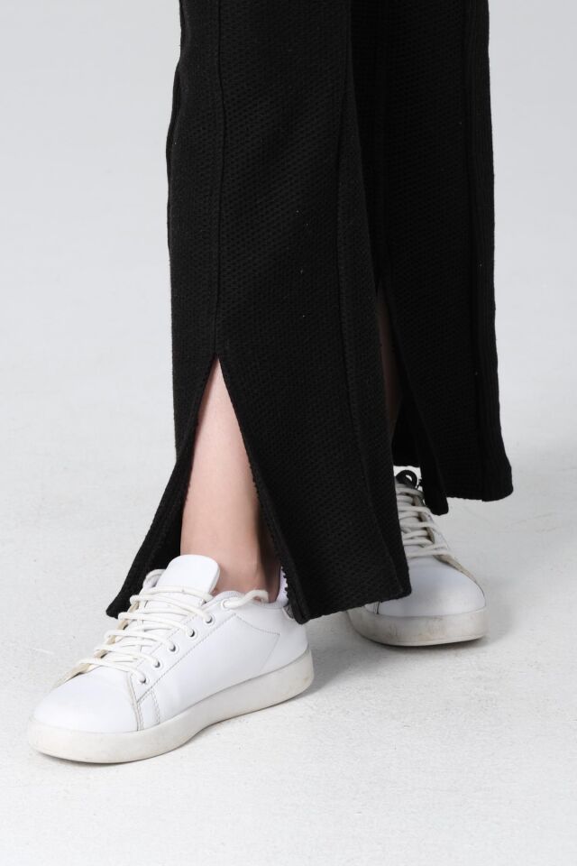 Black One Kız Çocuk Kapüşonlu Baskılı Yırtmaç Paça Detaylı Bal Petek Kumaş Eşofman takımı