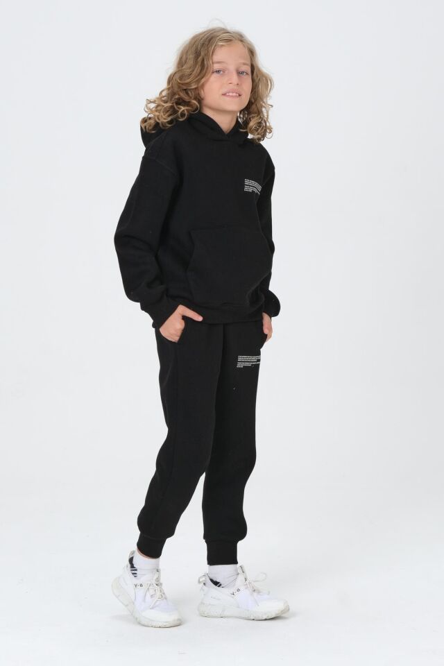 Baskı Detaylı Üç İplik Şardonlu Erkek Eşofman Takımı