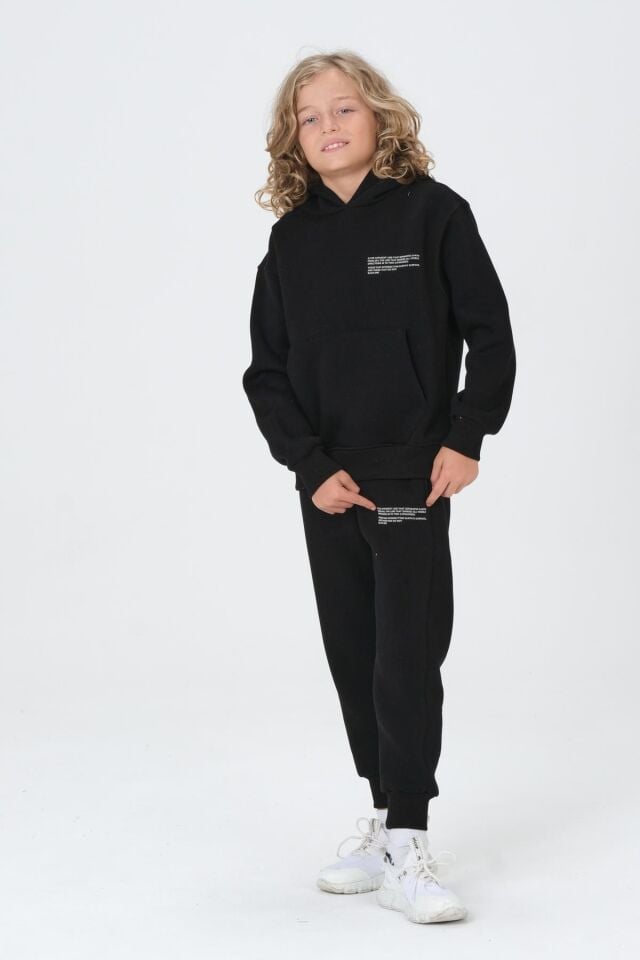 Baskı Detaylı Üç İplik Şardonlu Erkek Eşofman Takımı