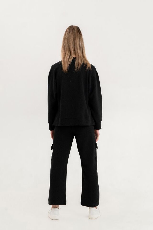 Bisiklet Yaka Kız Çocuk Yırtmaç Detaylı Kargo Cepli Eşofman Takımı