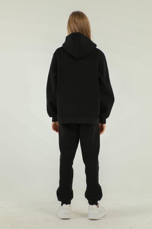 Kapüşonlu Kargo Cepli Kalın Kız Çocuk Eşofman Takımı