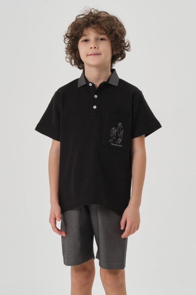 Petek Kumaştan Üst Cep Baskı Detaylı Erkek Çocuk Alt Üst Takım