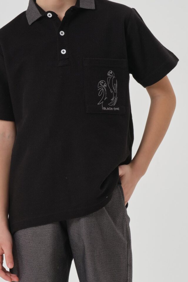 Petek Kumaştan Üst Cep Baskı Detaylı Erkek Çocuk Alt Üst Takım