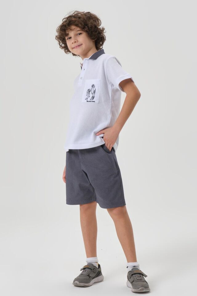 Petek Kumaştan Üst Cep Baskı Detaylı Erkek Çocuk Alt Üst Takım