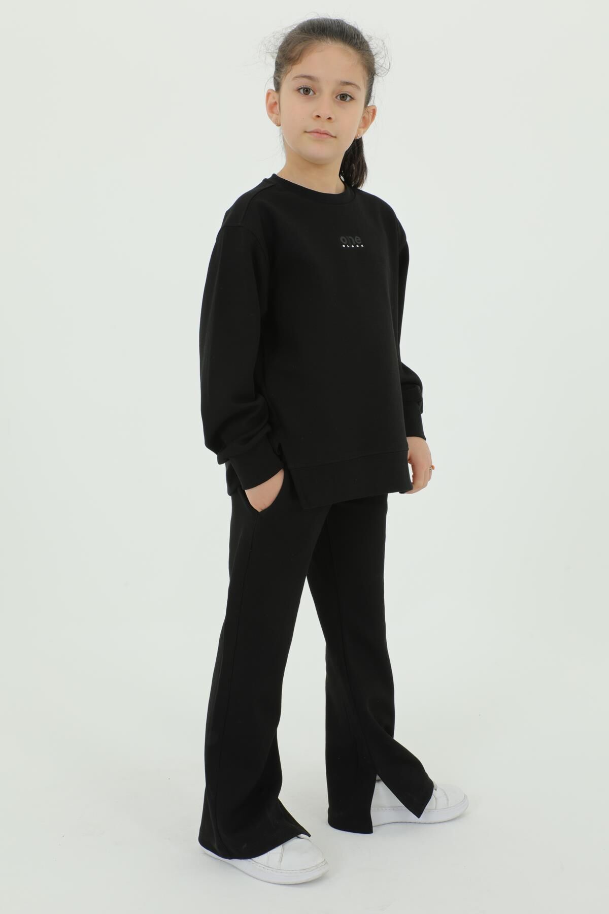 Black One Kız Çocuk Kolej Yaka Bol Paça Eşofman Takımı