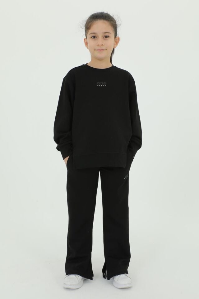 Black One Kız Çocuk Kolej Yaka Bol Paça Eşofman Takımı