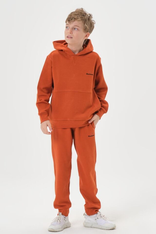 Kapüşonlu Çift Cepli Nakış Detaylı Erkek Çocuk Eşofman Takımı