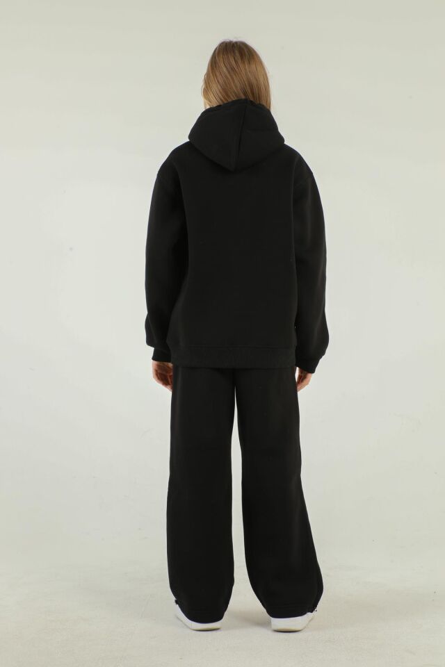 Kapüşonlu Baskı Detaylı Kalın Kız Eşofman Takımı