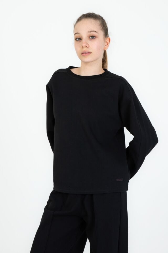 Bisiklet Yaka Geniş Paça Ayarlanabilir Lastikli Bel Kız Çocuk Eşofman Takımı