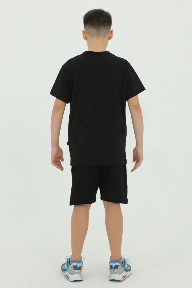 Bisiklet Yaka Erkek Çocuk Baskı Detaylı T-Shırt Ve Şort İkili Takım
