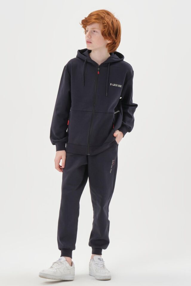 Kapüşonlu Ayarlanabilir Bel Lastikli Çift Cepli Erkek Eşofman Takımı