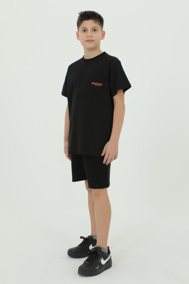 Bisiklet Yaka Baskılı T-Shırt Ve Şort Alt Üst İkili Takım