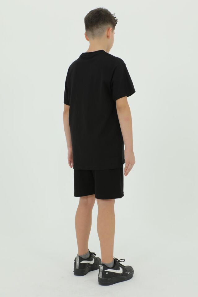 Bisiklet Yaka Baskılı T-Shırt Ve Şort Alt Üst İkili Takım