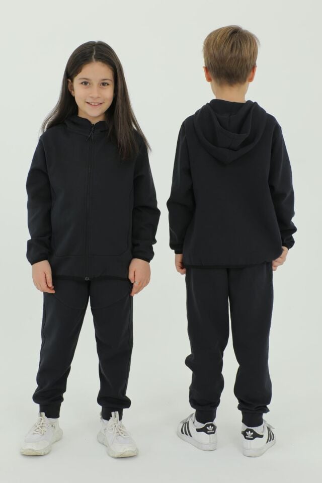Kapüşonlu Şerit Baskı Detaylı Erkek Çocuk Eşofman Takımı