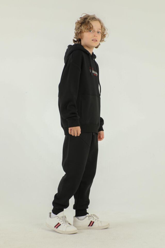 Kapüşonlu Baskı Detaylı Kargo Cepli Erkek Çocuk Eşofman Takımı