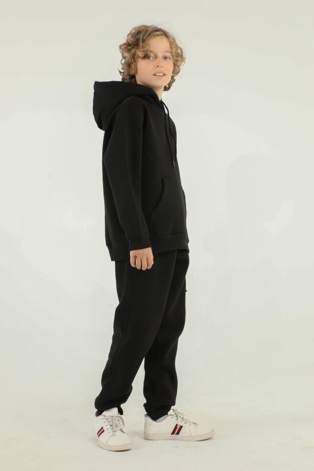 Kapüşonlu Kargo Cepli Baskı Detaylı Erkek Çocuk Eşofman Takımı