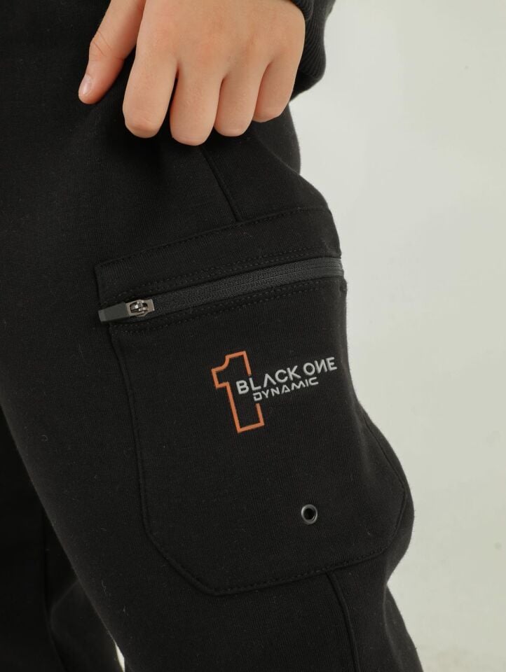 Kapüşonlu Kargo Cepli Baskı Detaylı Erkek Çocuk Eşofman Takımı