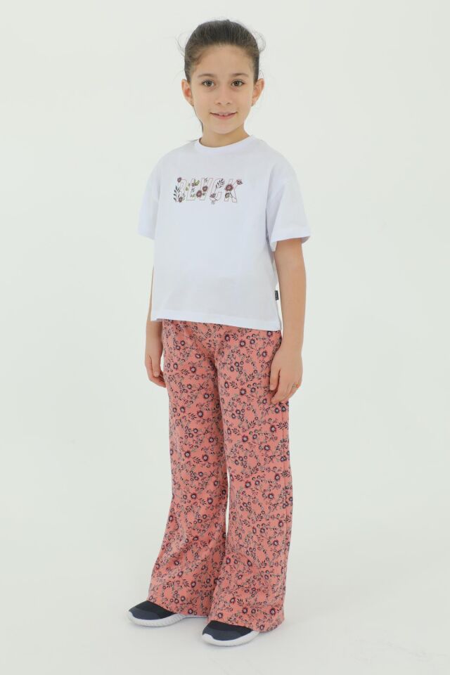 Bisiklet Yaka Baskı Detaylı Çiçekli Kız Çocuk Alt Üst Takım