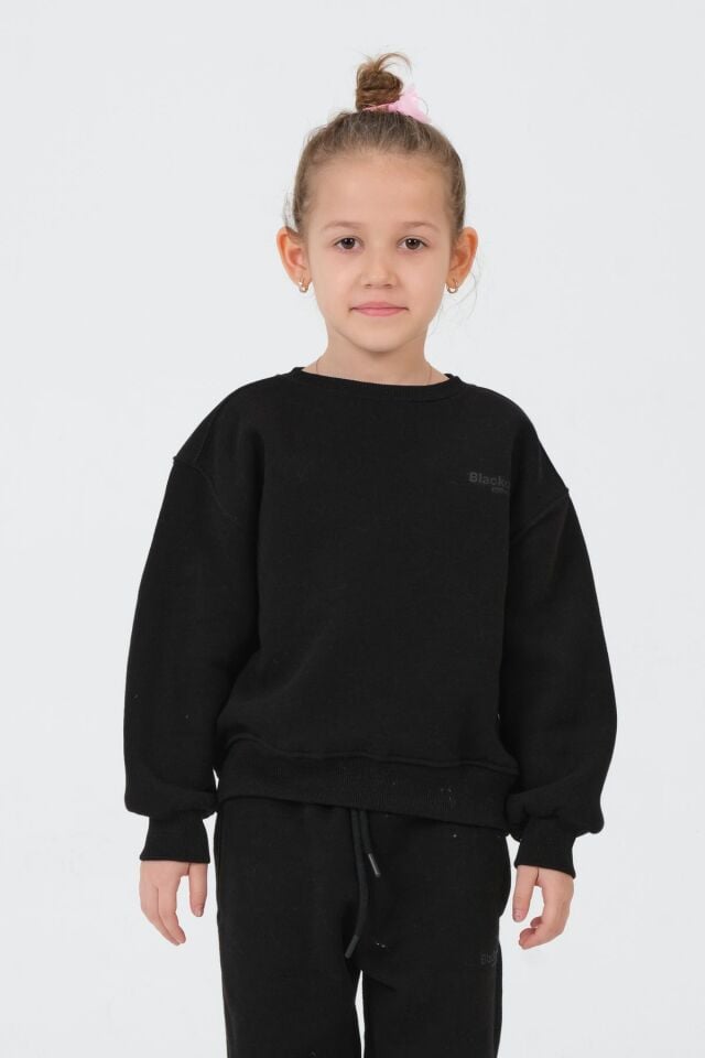 KIZ ÇOCUK BİSİKLET YAKA 3 İPLİK KUMAŞTAN BASKILI ÇOCUK ALT ÜST EŞOFMAN TAKIMI