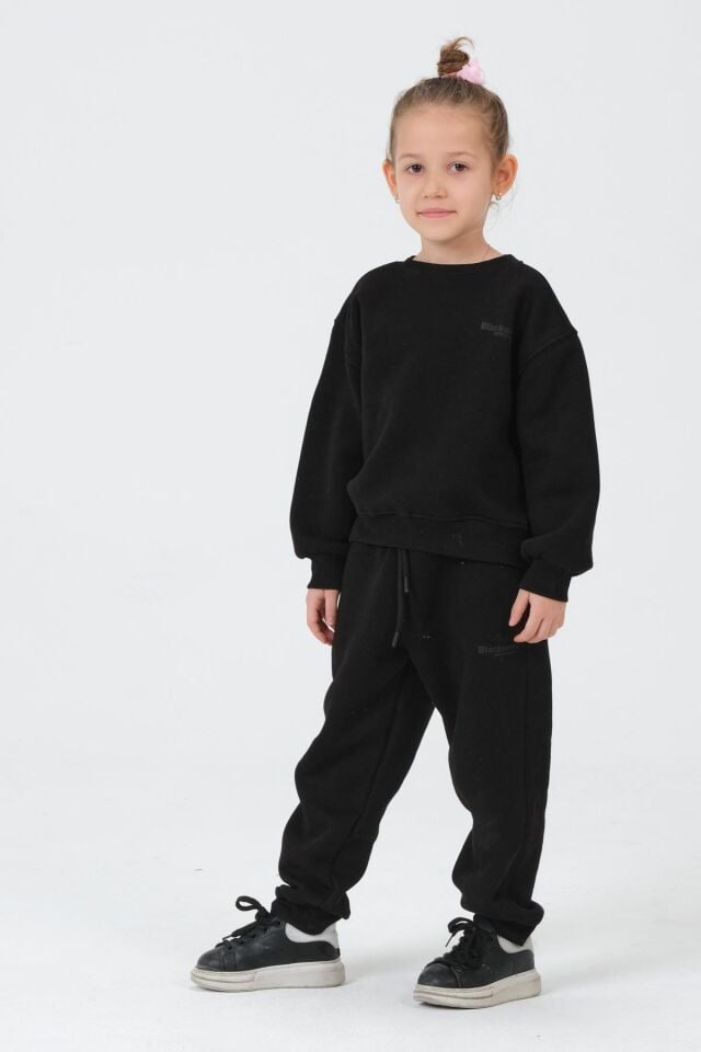 KIZ ÇOCUK BİSİKLET YAKA 3 İPLİK KUMAŞTAN BASKILI ÇOCUK ALT ÜST EŞOFMAN TAKIMI