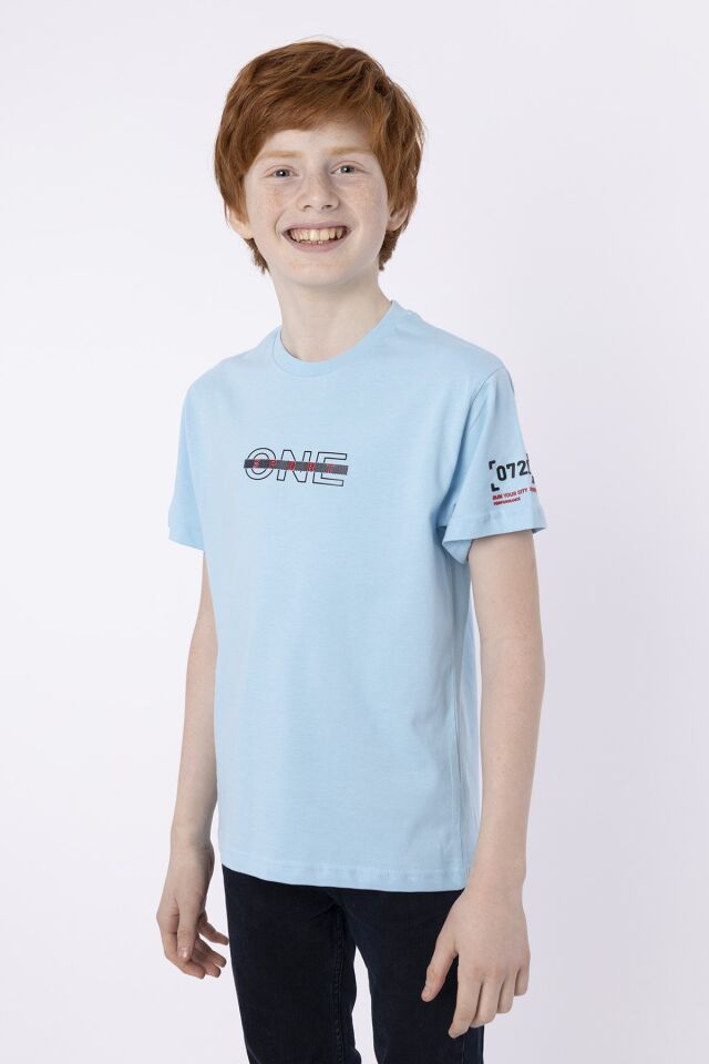 %100 PAMUK SÜPREM KUMAŞTAN ENJEKSİYON BASKILI ERKEK ÇOCUK T-SHIRT YAZLIK BİSİKLET YAKA BLACK ONE 8-9 Yaş - MAVİ