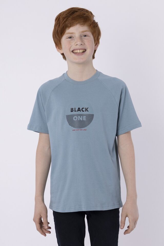 %100 Pamuk Süprem Kumaştan Enjeksiyon Baskılı Erkek Çocuk Bisiklet Yaka T-shırt Yazlık