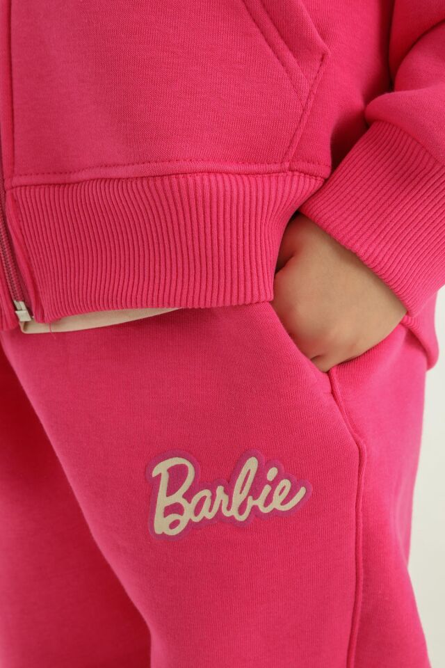 Kapüşonlu Barbie Baskı Detaylı 3 Lü Kız Çocuk Eşofman Takımı FUŞYA - 10-11 Yaş