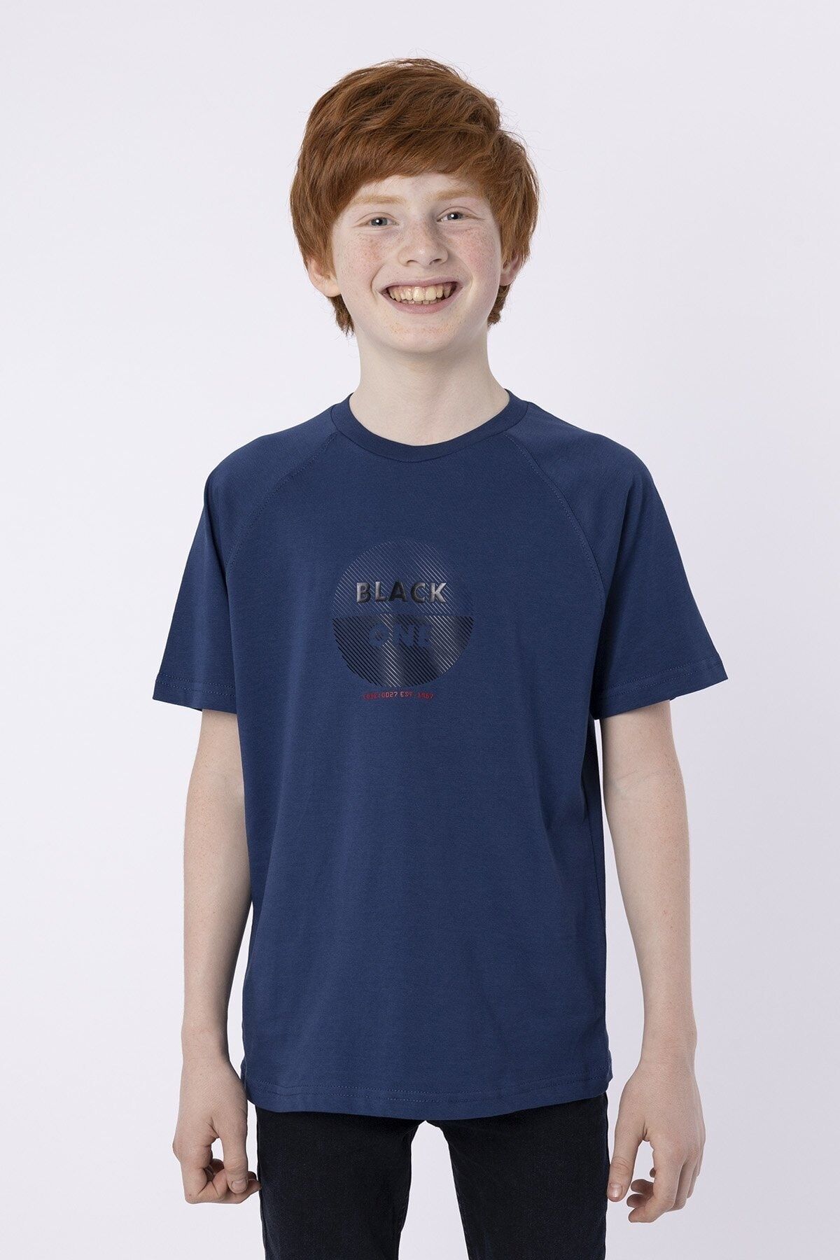 %100 Pamuk Süprem Kumaştan Enjeksiyon Baskılı Erkek Çocuk Bisiklet Yaka T-shırt Yazlık 9-10 Yaş - İNDİGO
