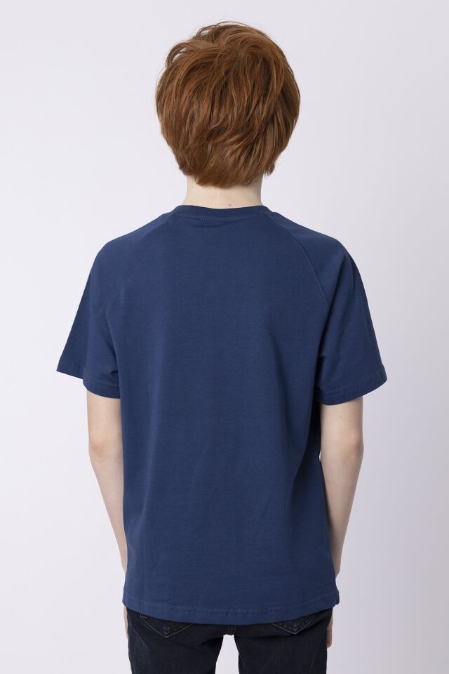 %100 Pamuk Süprem Kumaştan Enjeksiyon Baskılı Erkek Çocuk Bisiklet Yaka T-shırt Yazlık 9-10 Yaş - İNDİGO