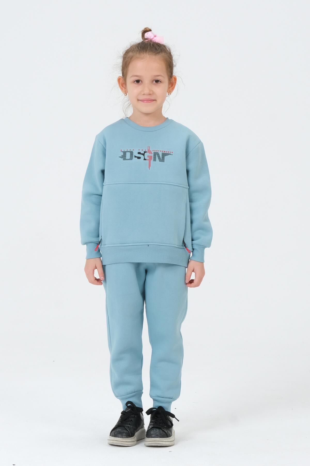 Kız Çocuk Bisiklet Yaka Eşofman Takımı COMEO BLUE - 3-4 Yaş