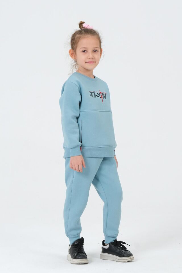 Kız Çocuk Bisiklet Yaka Eşofman Takımı COMEO BLUE - 3-4 Yaş